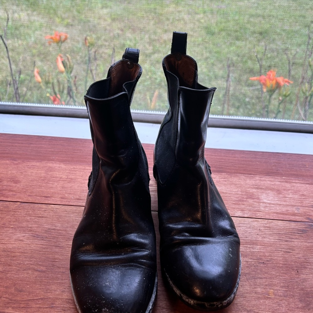 Frye Glossy Black Ankle Booties